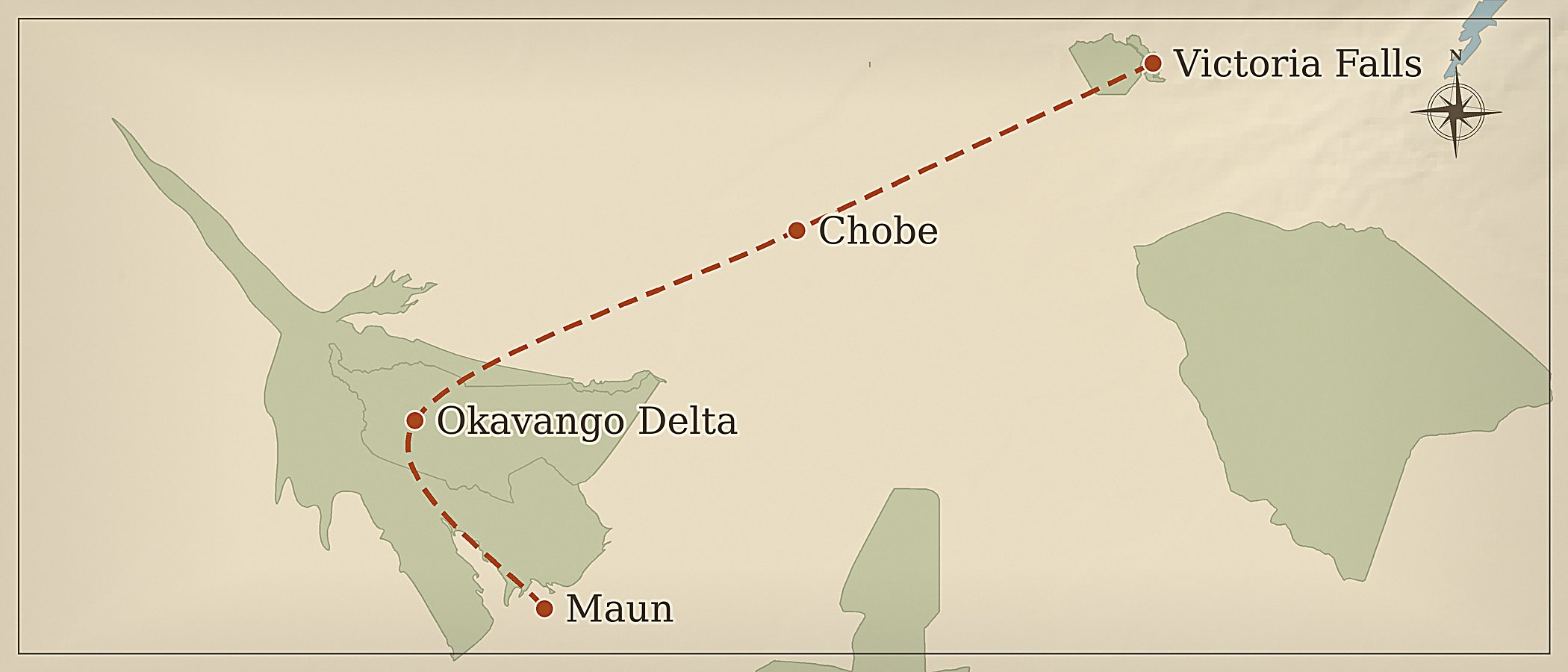 Mapa da rota — O melhor de Botswana & Victoria Falls