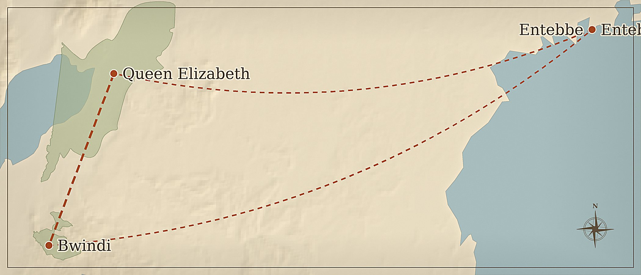 Mapa da rota — Experiência completa no Uganda