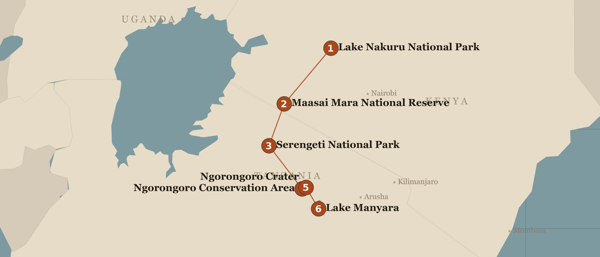 Mapa de la ruta — Desde Kenya a Tanzania con Amor