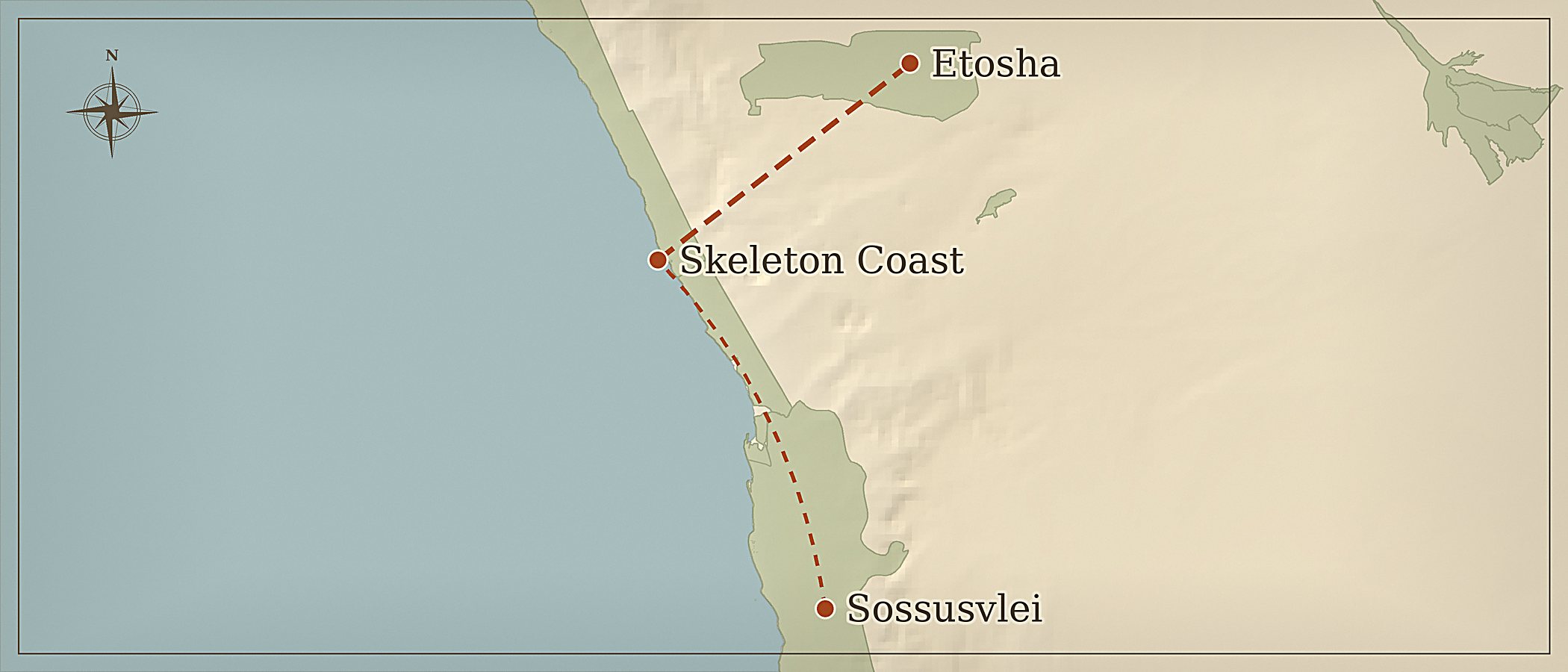 Mapa de la ruta — Safari Superior Fly In por Namibia