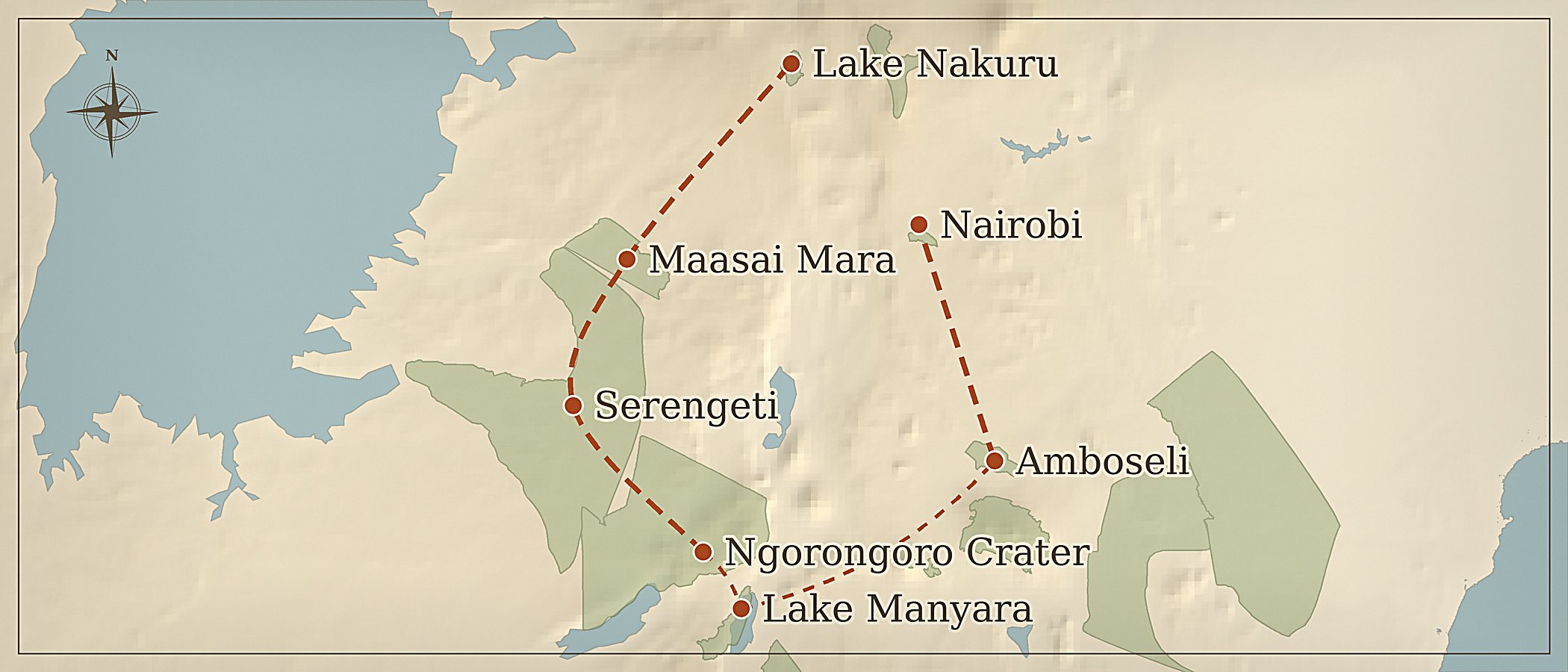 Mapa da rota — Espírito e alma de África