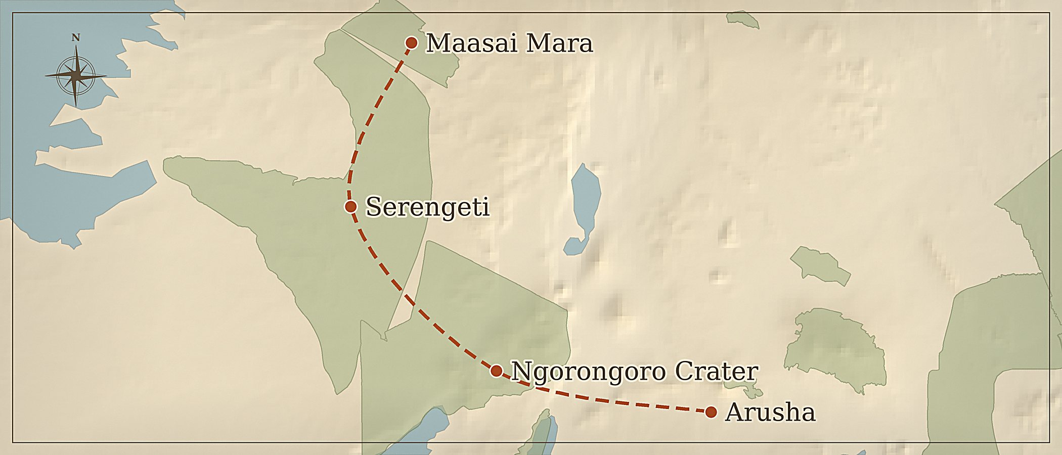 Mapa da rota — Maravilhas do Quénia e da Tanzânia